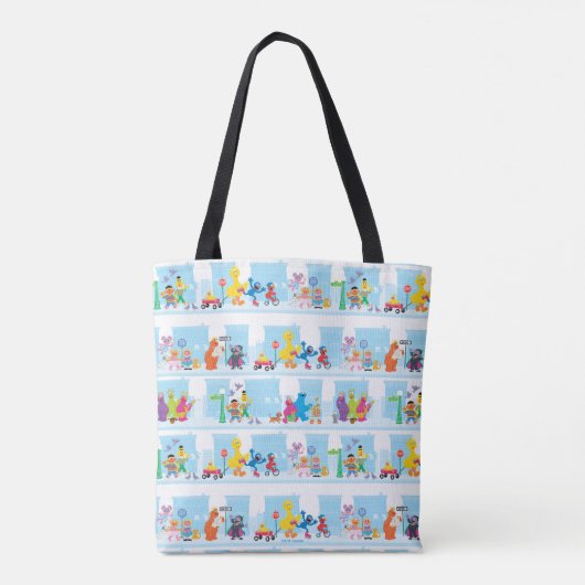 Sesame Pals loopt langs Sesamstraat Pattern Tote Bag (Achterkant)