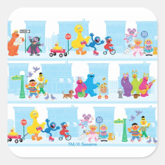 Sesame Pals Lopen Langs Sesame Straat Patroon Vierkante Sticker (Voorkant)