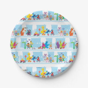 Sesame Pals lopend langs Sesamstraat Pattern Papieren Bordje