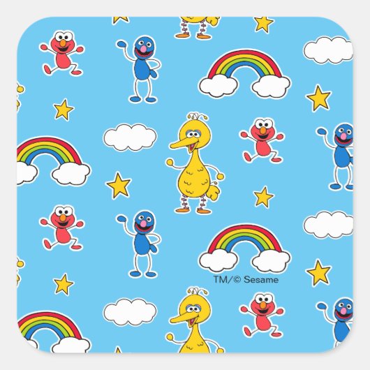 Sesame Pals Rainbow Doodley Pattern Vierkante Sticker (Voorkant)