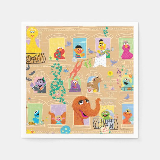 Sesame Street Appartement Raam Patroon Servet (Voorkant)