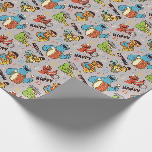 Sesame Street Band Gray Pattern Cadeaupapier (Hoek)