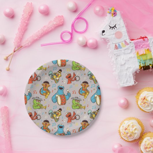 Sesame Street Band Gray Pattern Papieren Bordje (Feest)