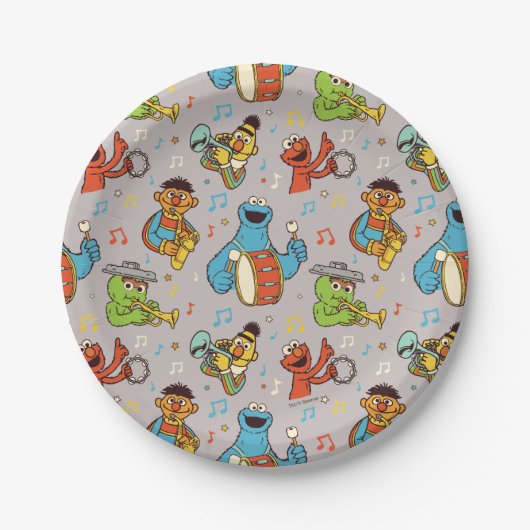 Sesame Street Band Gray Pattern Papieren Bordje (Voorkant)