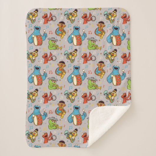 Sesame Street Band Gray Pattern Sherpa Deken (Voorkant)