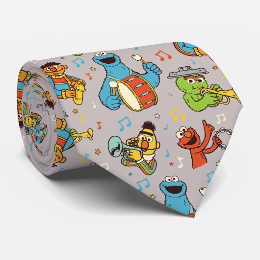 Sesame Street Band Gray Pattern Stropdas (Opgerold)