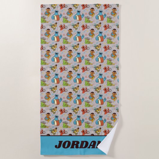 Sesame Street Band Grey Pattern Strandlaken (Voorkant)