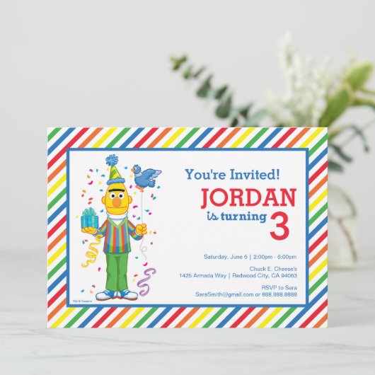 Sesame Street | Bert Gestreepte Verjaardag Kaart (Staand voorkant)