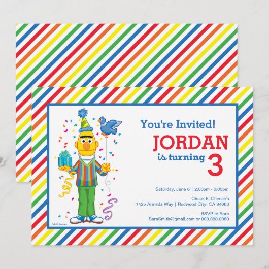 Sesame Street | Bert Gestreepte Verjaardag Kaart (Voorkant / Achterkant)