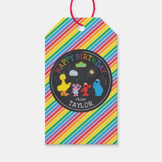 Sesame Street Chalkboard Regenboog Verjaardag Van Cadeaulabel (Voorkant)