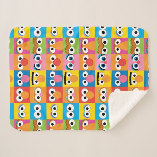 Sesame Street Character Eyes Pattern Sherpa Deken (Voorkant (horizontaal))