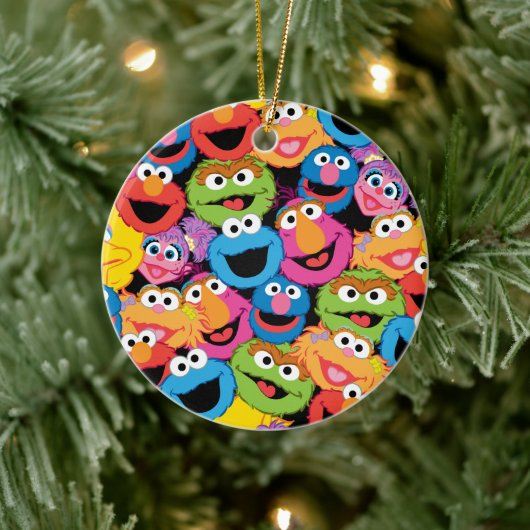 Sesame Street Character Faces Pattern Keramisch Ornament (Boom)