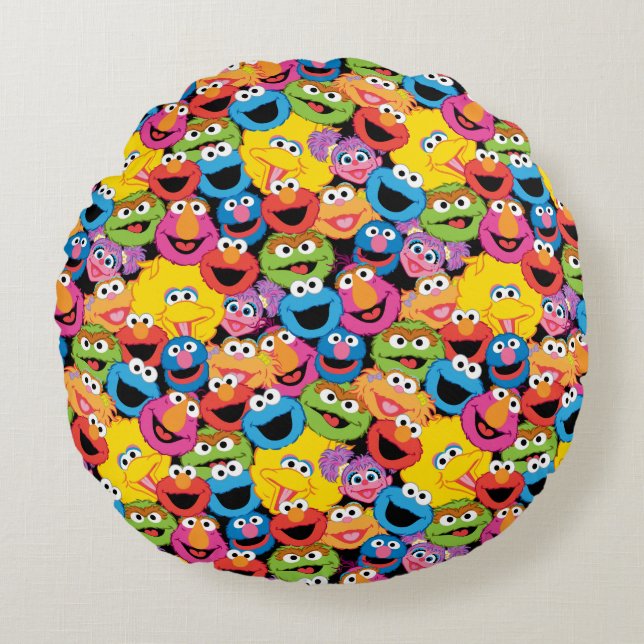 Sesame Street Character Facter Pattern Rond Kussen (Voorkant)