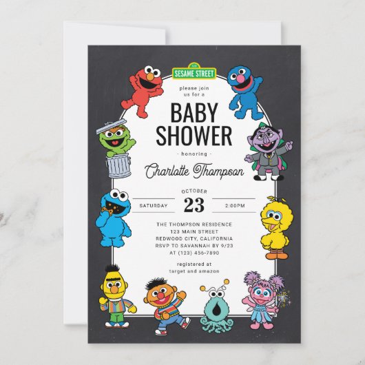 Sesame Street Characters Chalkboard Baby shower Kaart (Voorkant)