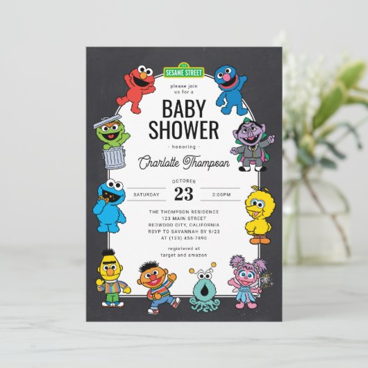 Sesame Street Characters Chalkboard Baby shower Kaart (Staand voorkant)