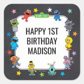 Sesame Street Characters Chalkboard Birthday Vierkante Sticker (Voorkant)