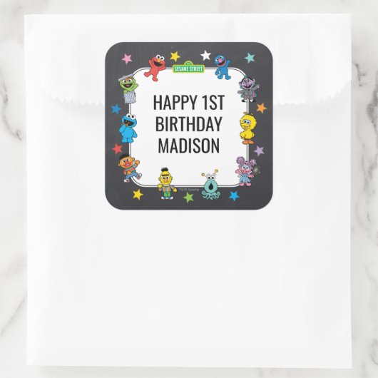 Sesame Street Characters Chalkboard Birthday Vierkante Sticker (Tas)