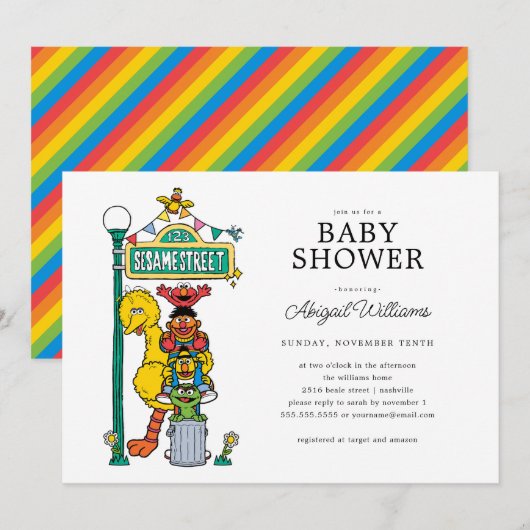 Sesame Street Characters & Street Sign Baby shower Kaart (Voorkant / Achterkant)