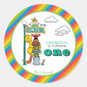 Sesame Street Characters & Street Sign Birthday Cl Ronde Sticker (Voorkant)