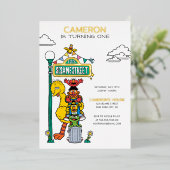 Sesame Street Characters & Street Sign Birthday Folie Uitnodiging (Staand Voorkant)
