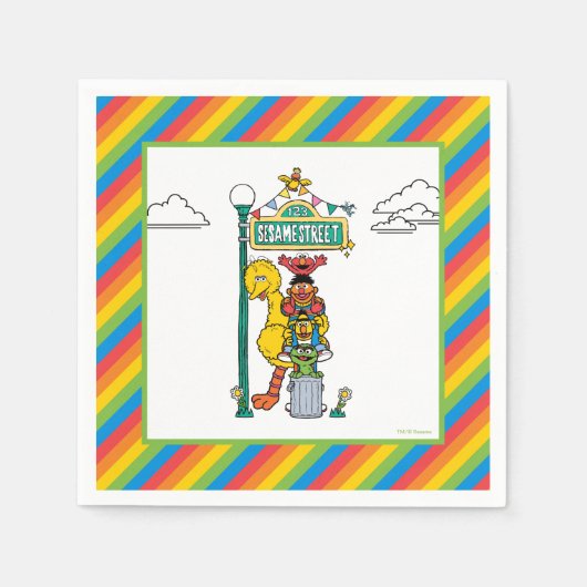 Sesame Street Characters & Street Sign Birthday Na Servet (Voorkant)