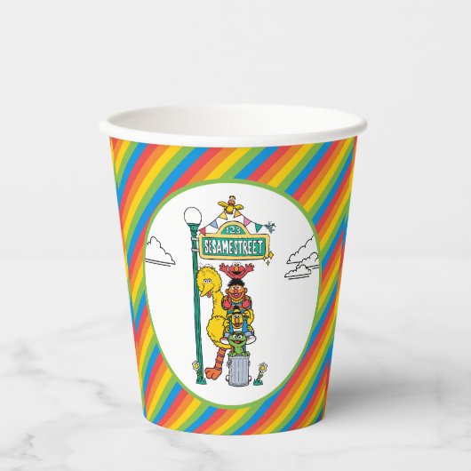 Sesame Street Characters & Street Sign Birthday Pa Papieren Bekers (Voorkant)