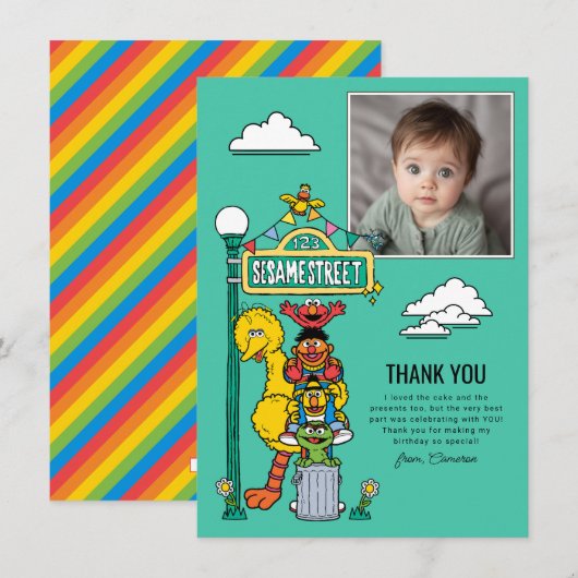 Sesame Street Characters & Street Sign Thank You C Bedankkaart (Voorkant / Achterkant)