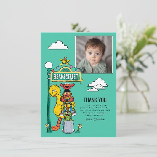 Sesame Street Characters & Street Sign Thank You C Bedankkaart (Staand voorkant)
