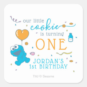 Sesame Street   Cookie Monster 1e verjaardag  Vierkante Sticker