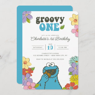 Sesame Street Cookie Monster   Groovy One Birthday Kaart