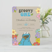 Sesame Street Cookie Monster | Groovy One Birthday Kaart (Staand voorkant)