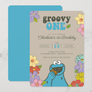 Sesame Street Cookie Monster Groovy One Birthday Kaart