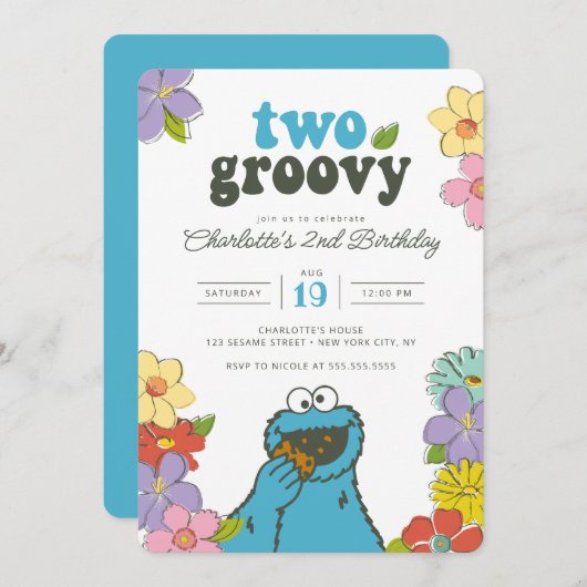 Sesame Street Cookie Monster | Twee Groovy Birthda Kaart (Voorkant / Achterkant)