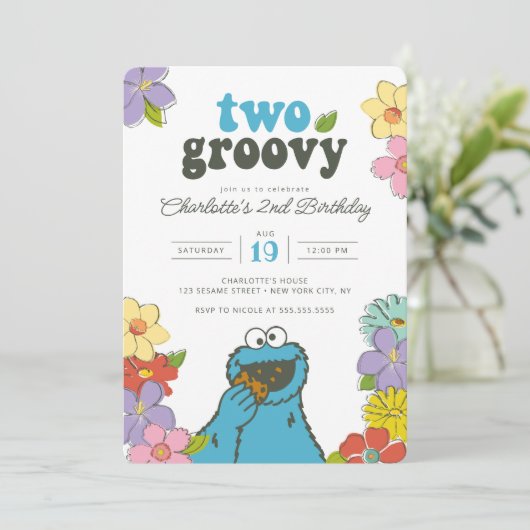 Sesame Street Cookie Monster | Twee Groovy Birthda Kaart (Staand voorkant)