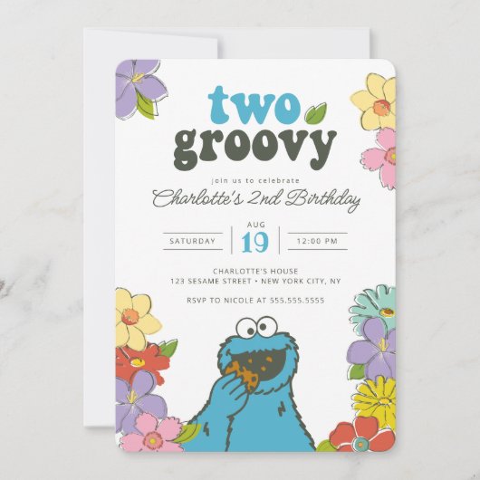 Sesame Street Cookie Monster | Twee Groovy Birthda Kaart (Voorkant)
