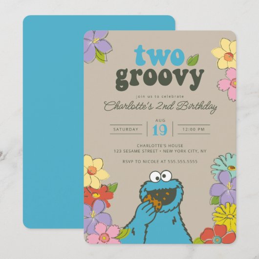 Sesame Street Cookie Monster | Twee Groovy Birthda Kaart (Voorkant / Achterkant)