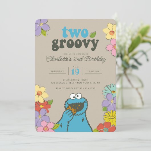 Sesame Street Cookie Monster | Twee Groovy Birthda Kaart (Staand voorkant)
