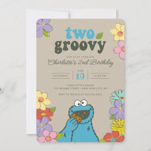 Sesame Street Cookie Monster | Twee Groovy Birthda Kaart (Voorkant)
