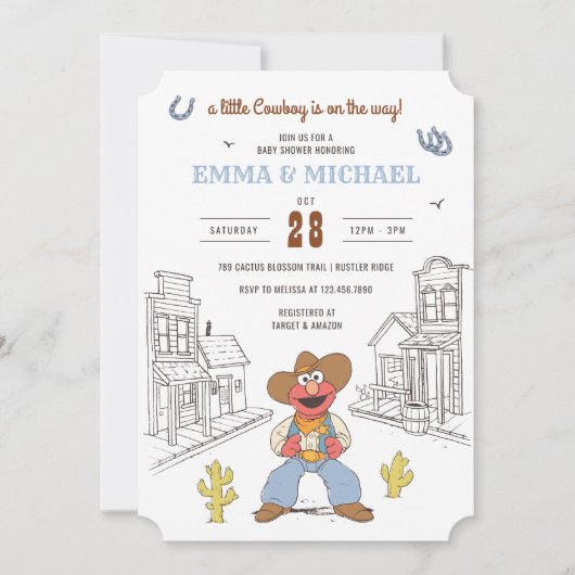 Sesame Street Cowboy Elmo Baby Shower Kaart (Voorkant)