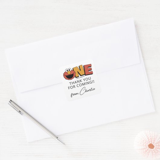 Sesame Street | Elmo - First Birthday Square Stick Vierkante Sticker (Envelop)