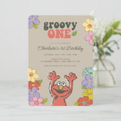 Sesame Street Elmo | Groovy One Floral Birthday Kaart (Staand voorkant)