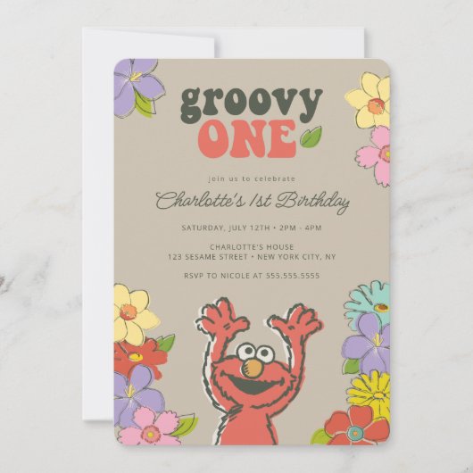 Sesame Street Elmo | Groovy One Floral Birthday Kaart (Voorkant)