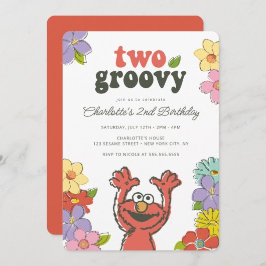 Sesame Street Elmo | Twee Groovy Floral Birthday Kaart (Voorkant / Achterkant)