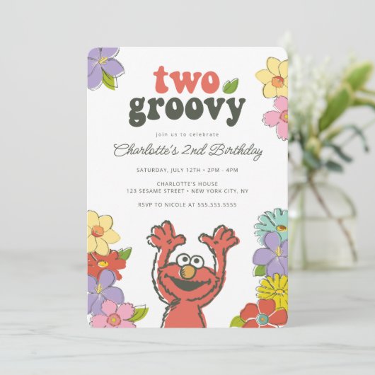 Sesame Street Elmo | Twee Groovy Floral Birthday Kaart (Staand voorkant)