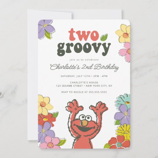Sesame Street Elmo | Twee Groovy Floral Birthday Kaart (Voorkant)