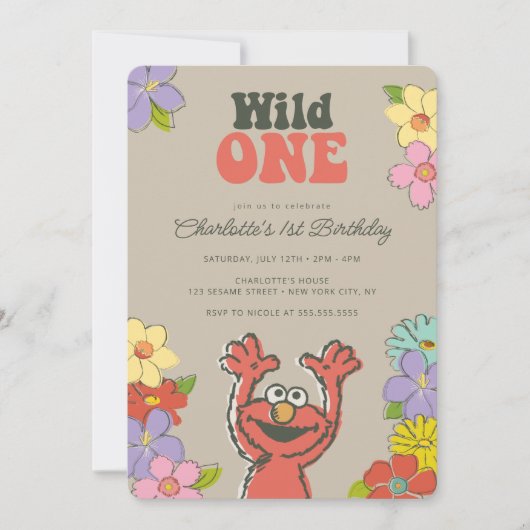 Sesame Street Elmo | Wild One Floral Birthday Kaart (Voorkant)