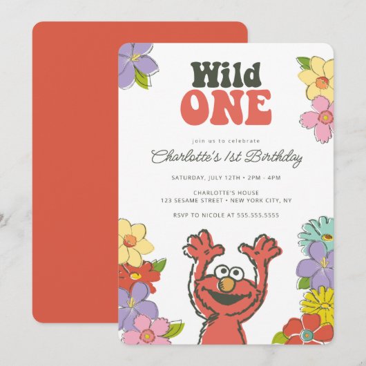 Sesame Street Elmo | Wild One Floral Birthday Kaart (Voorkant / Achterkant)