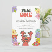 Sesame Street Elmo | Wild One Floral Birthday Kaart (Staand voorkant)