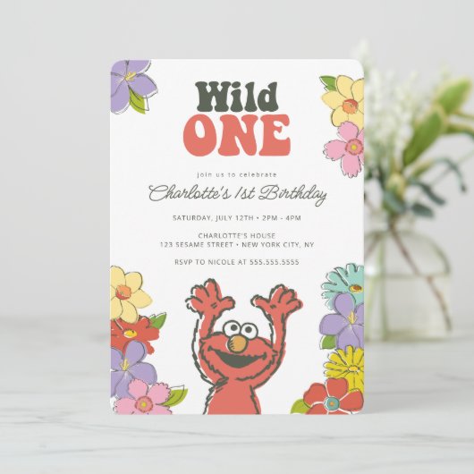 Sesame Street Elmo | Wild One Floral Birthday Kaart (Staand voorkant)