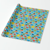 Sesame Street Faces Pattern on Blue Cadeaupapier (Uitgerold)